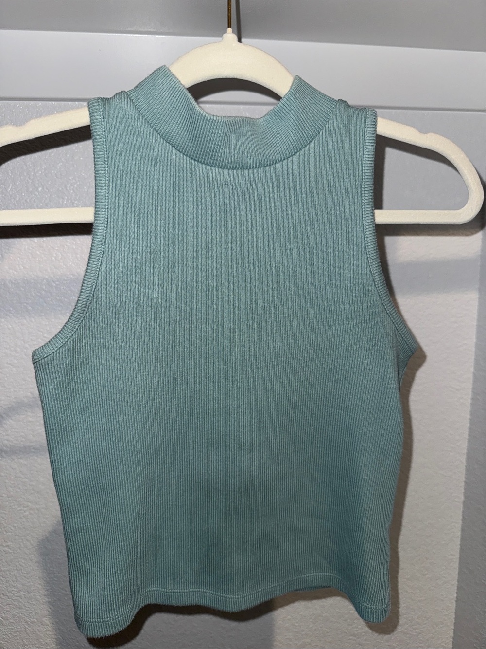 A New Day Mock Neck Ribbed Tank Top - Seafoam Green